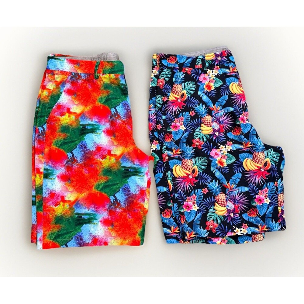Hreski Shorts Lot of 2 Men 36 Blue Hawaiian  Golf Performance Floral Tropical